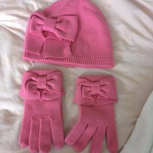 kate spade dorothy bow beanie and glove set fleur de lis pink nwt